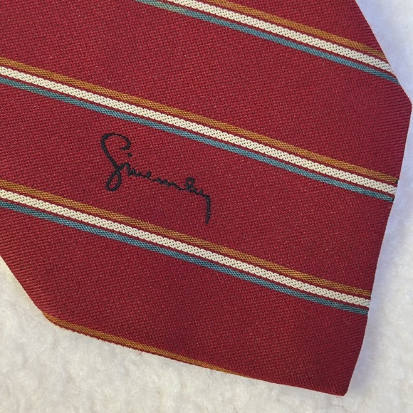 GIVENCHEY Monsieur Necktie Diagonal Stripe Burgundy Blue Cream Brown 56”L x 3”W - Picture 10 of 10